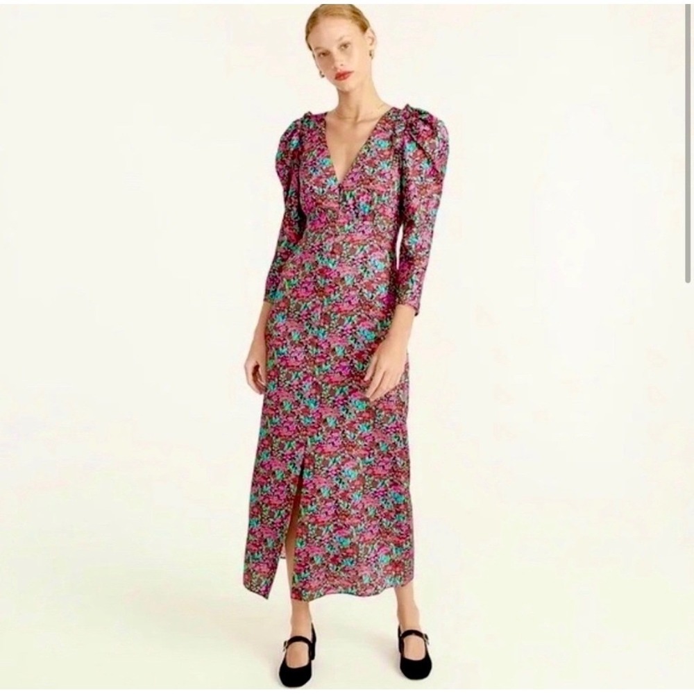 J.Crew Collection Drapey Puff Sleeve Midi Dress Womens 14 Ratti Red